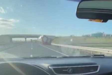 A tanker loaded with chemical substance rolled over in Turkey