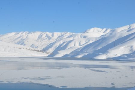 Dilimli Dam frozen after air temperature dropped minus 30 degree Celsius in Hakkari