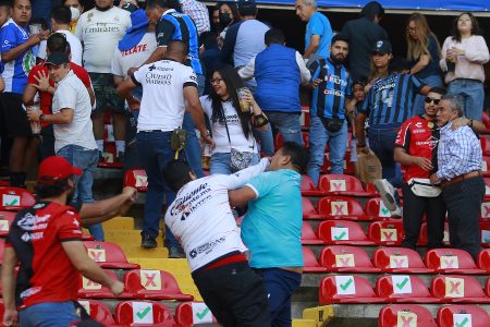 Clashes between fans during Queretaro vs Atlas soccer match in Mexico