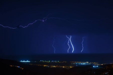 Lightning over Gulf of Alexandretta illuminated the night in turkiye