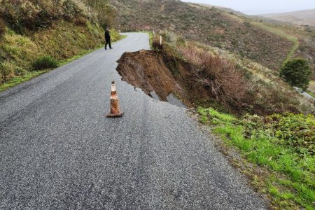 Road collapsed after heavy rain in California