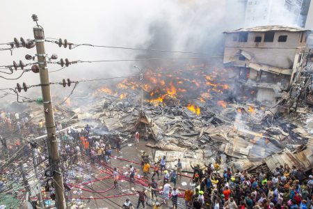 massive fire occurs in clothing bazaar in Bangladesh