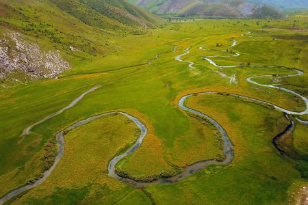 Postcard-like spring landscapes from Güzeldere meanders in türkiye