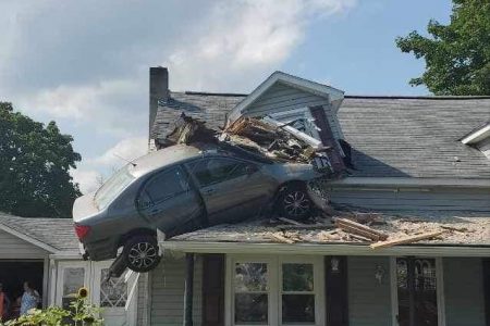 Car crashes into second floor of house in usa