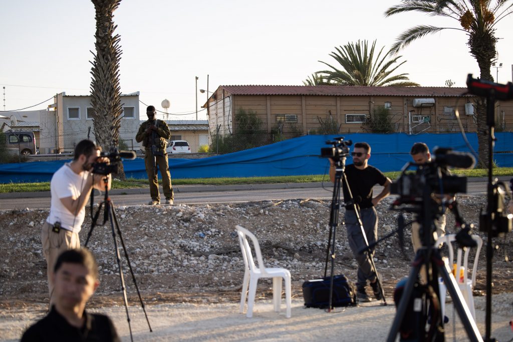Preparations at Hatzerim Airbase ahead of the reception of the hostages held by Hamas