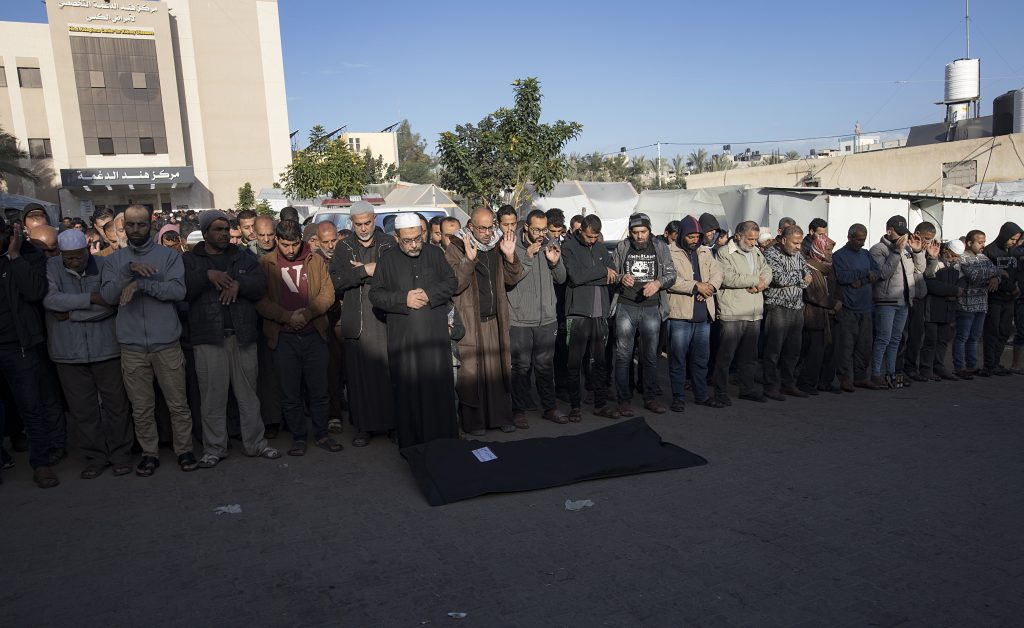 Mourners attend funeral of Palestinians killed in Israeli strikes on the Gaza Strip