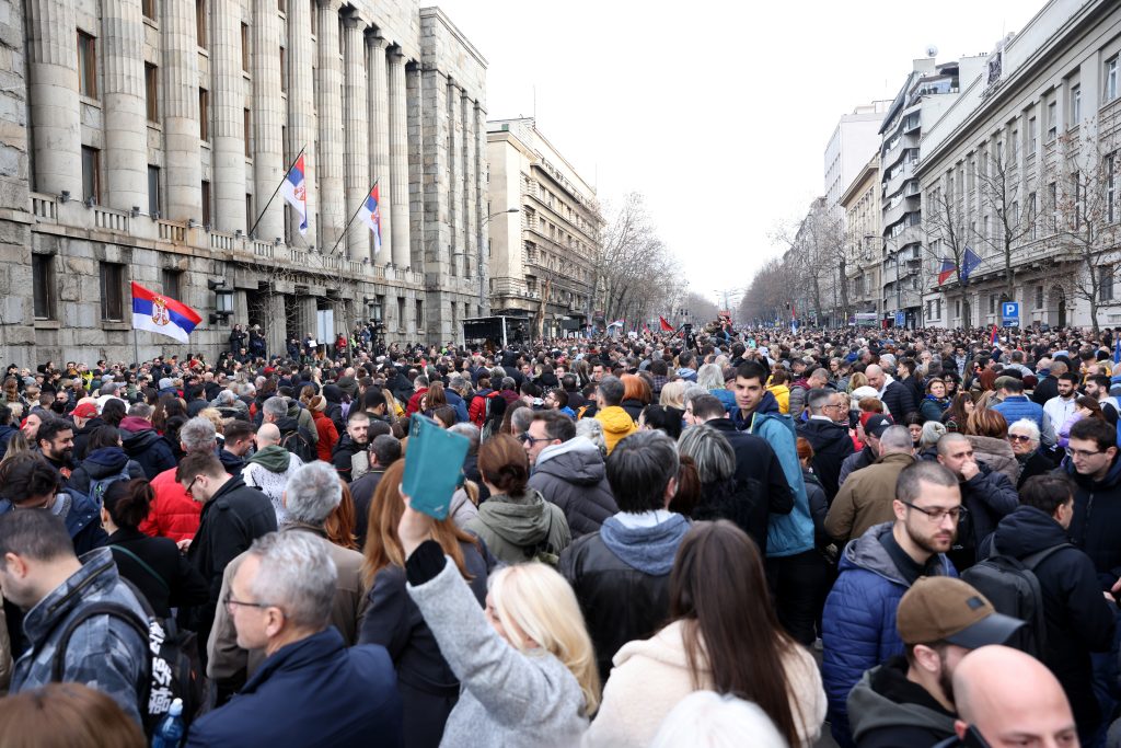 Opposition supporters protest the election results in Serbia