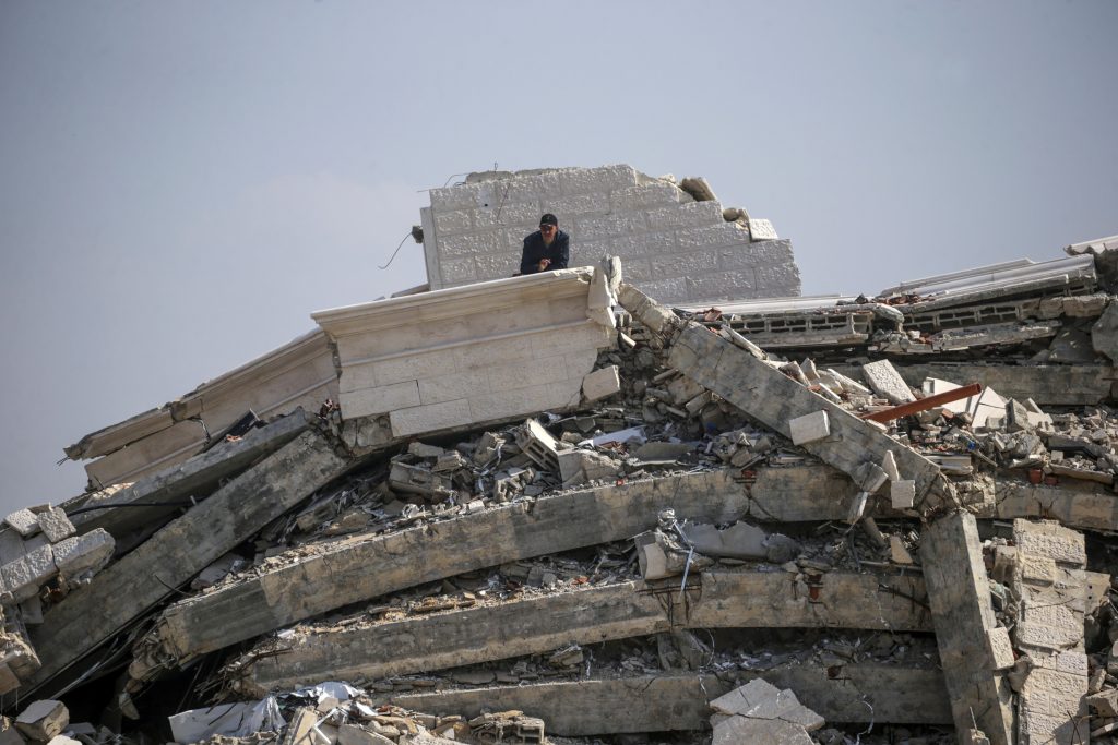 Destruction in Al Nuseirat refugee camp following Israeli military strikes