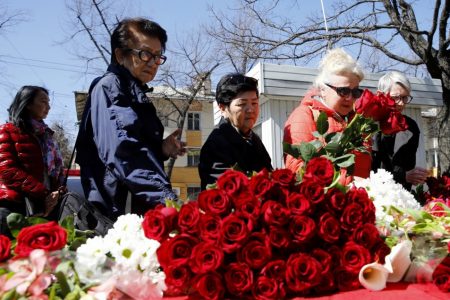 Kyrgyz People Laid Flowers for Moscow Attack Victims