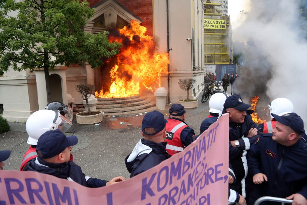 Opposition supporters protest in Tirana against Mayor Erion Veliaj