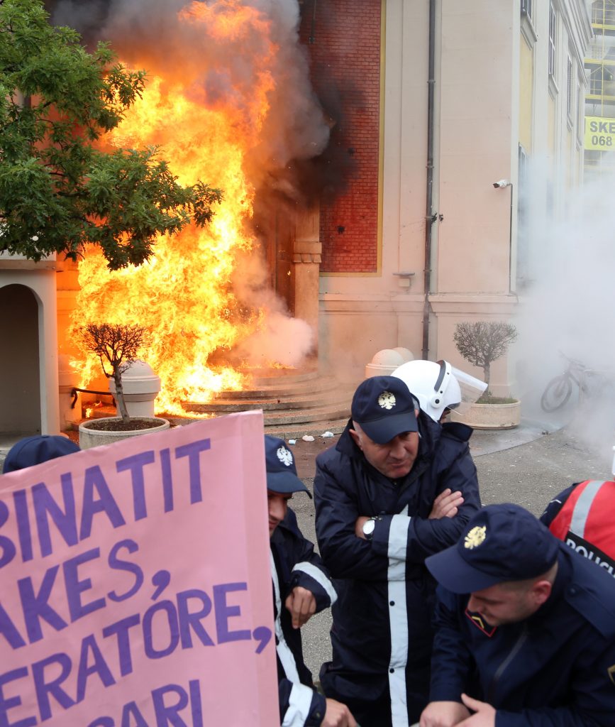 Opposition supporters protest in Tirana against Mayor Erion Veliaj