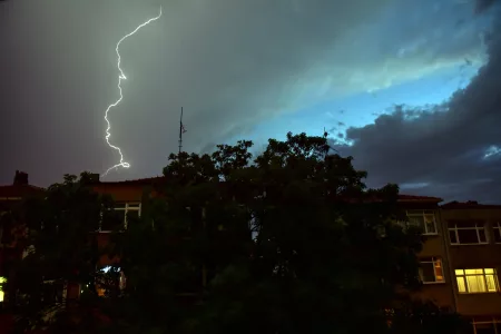 Lightning Strikes Illuminate the Sky in Istanbul