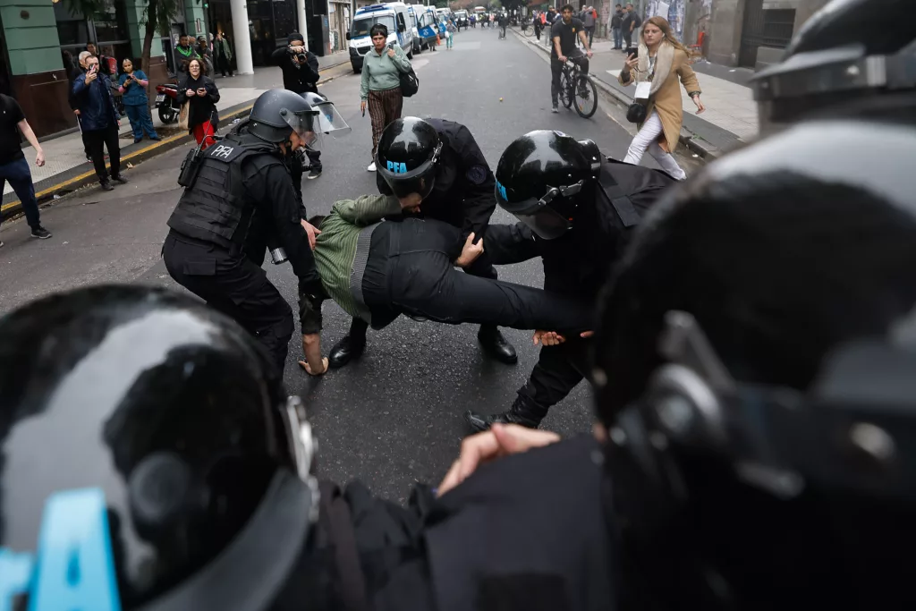 Protests in front of the Argentina senate as debate begins on President Milei reforms
