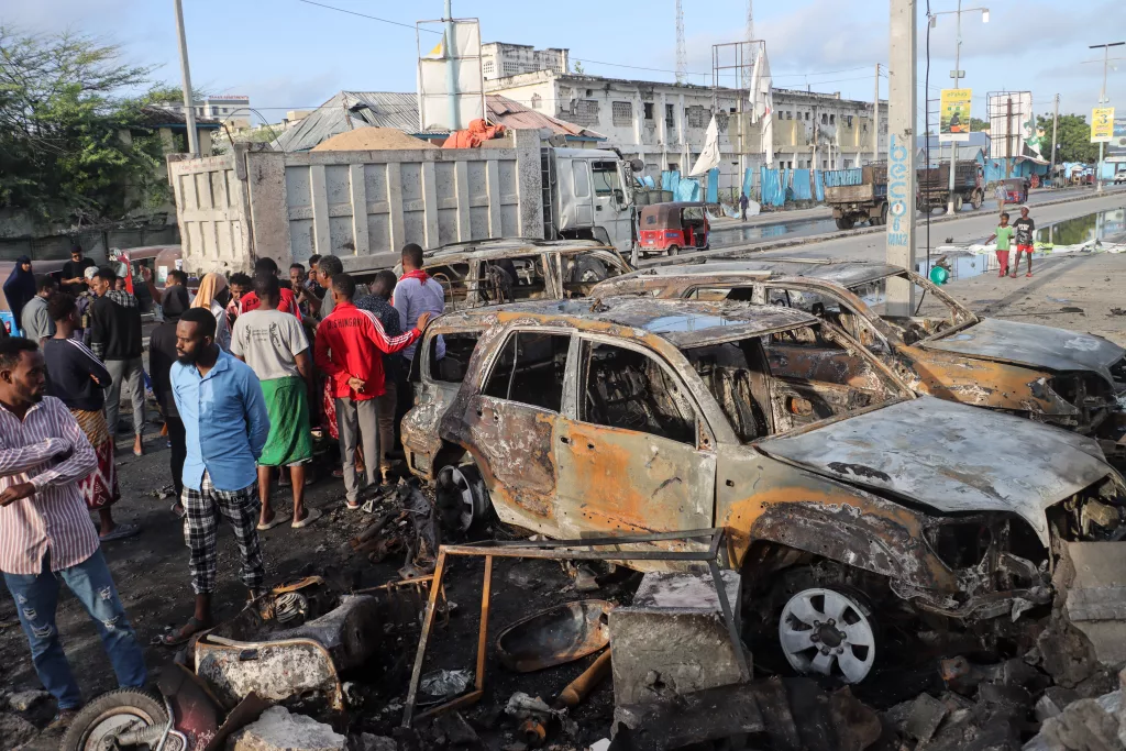 Bomb attack on cafe in Mogadishu kills at least nine people and injures many others