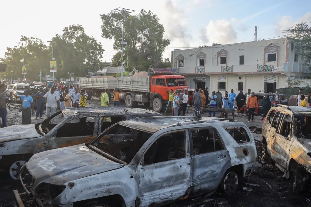Bomb attack on cafe in Mogadishu kills at least nine people and injures many others