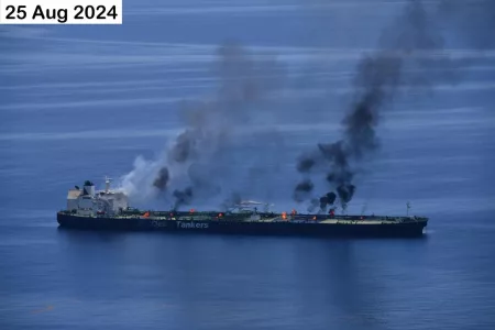 Fire Still Burning on Greek Oil Tanker Attacked in Red Sea