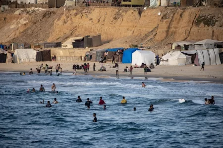Displaced Palestinians Settle on Beach in Khan Younis