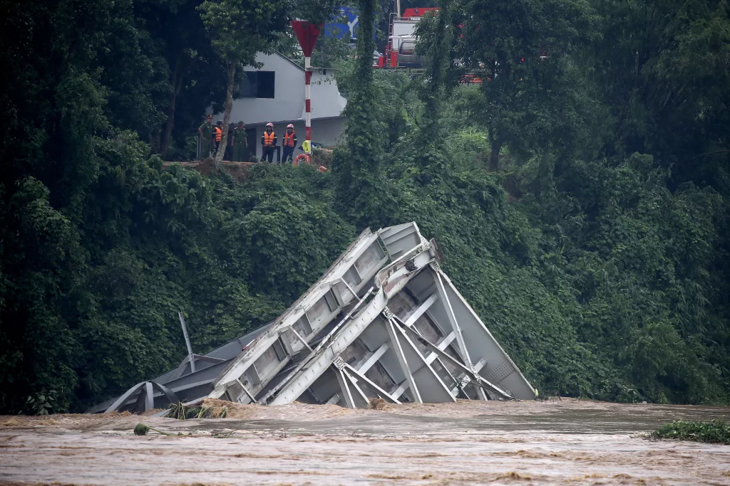 Phong Chau bridge collapses into Red River triggered by Typhoon Yagi