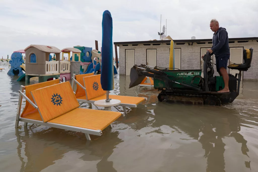 Flooded streets after storm surge in Emilia-Romagna region, Italy