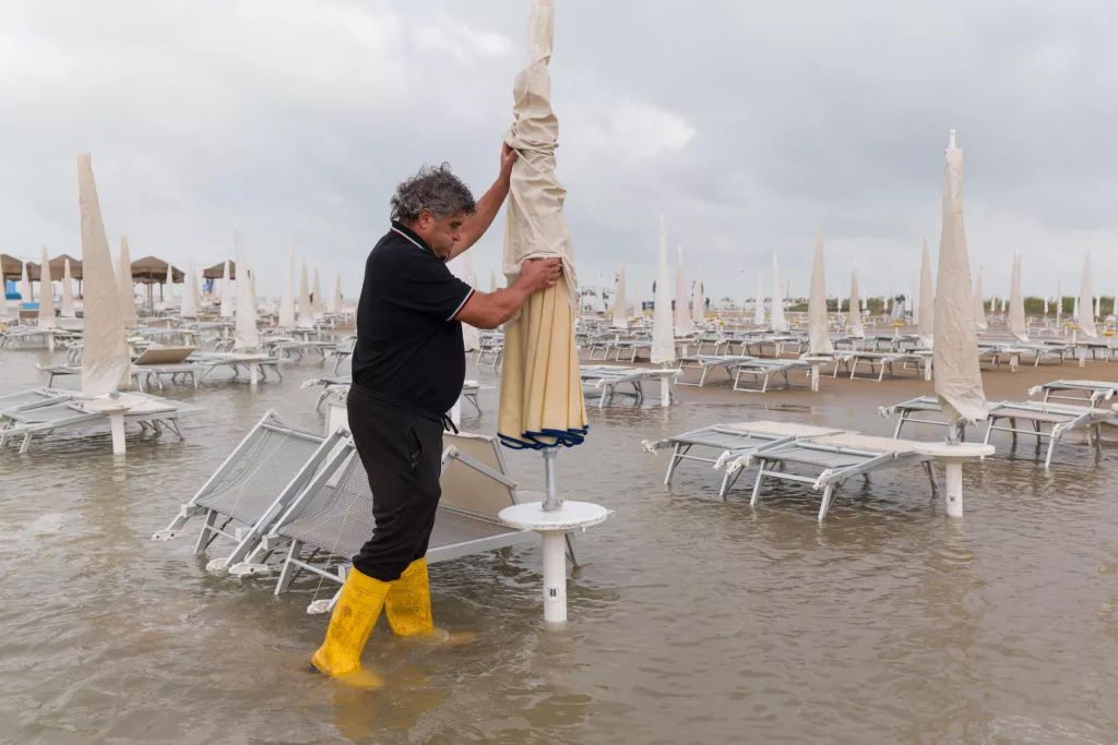 Flooded streets after storm surge in Emilia-Romagna region, Italy