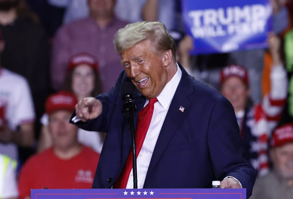 Former US President Trump campaigns in Grand Rapids, Michigan