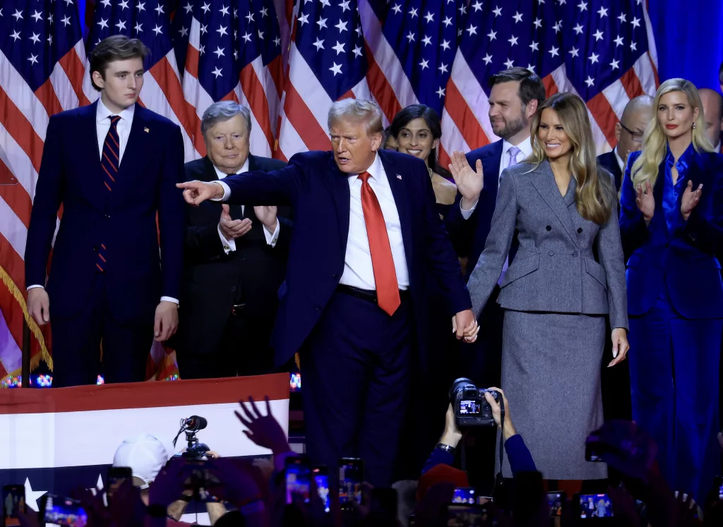 Republican presidential candidate Trump reacts to elections results