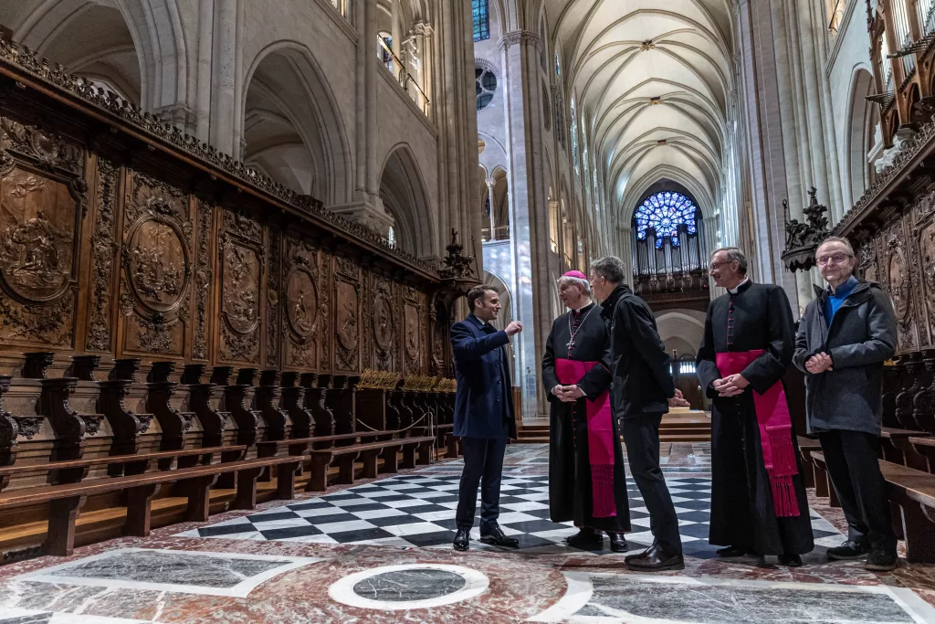 French President Macron visits Notre-Dame in Paris