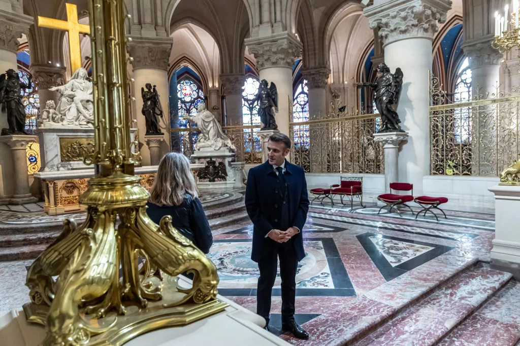 French President Macron visits Notre-Dame in Paris