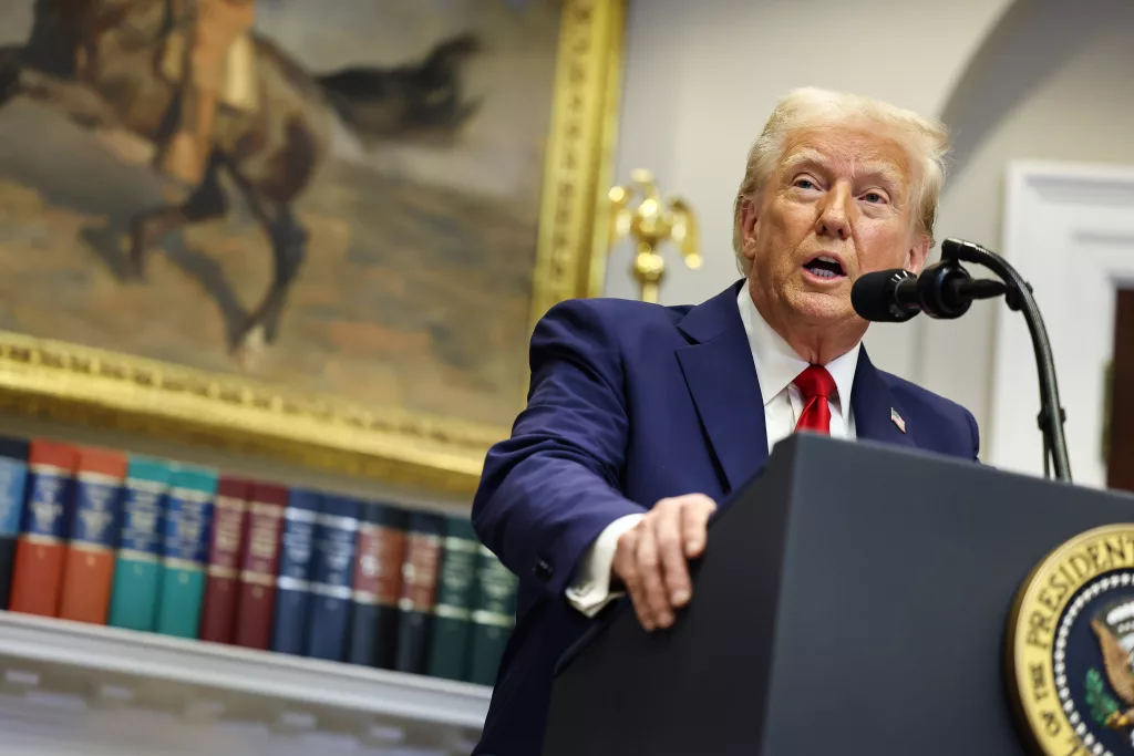 US President Donald Trump delivers remarks on AI Infrastructure in Washington, DC