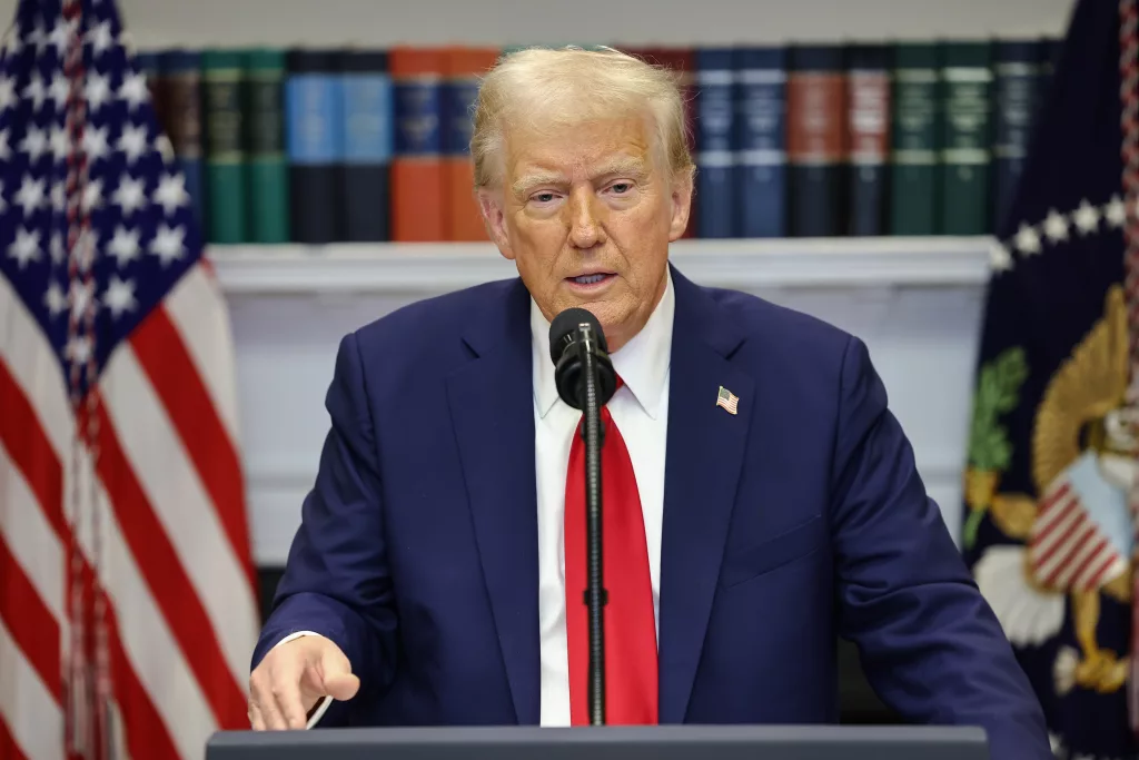 US President Donald Trump delivers remarks on AI Infrastructure in Washington, DC