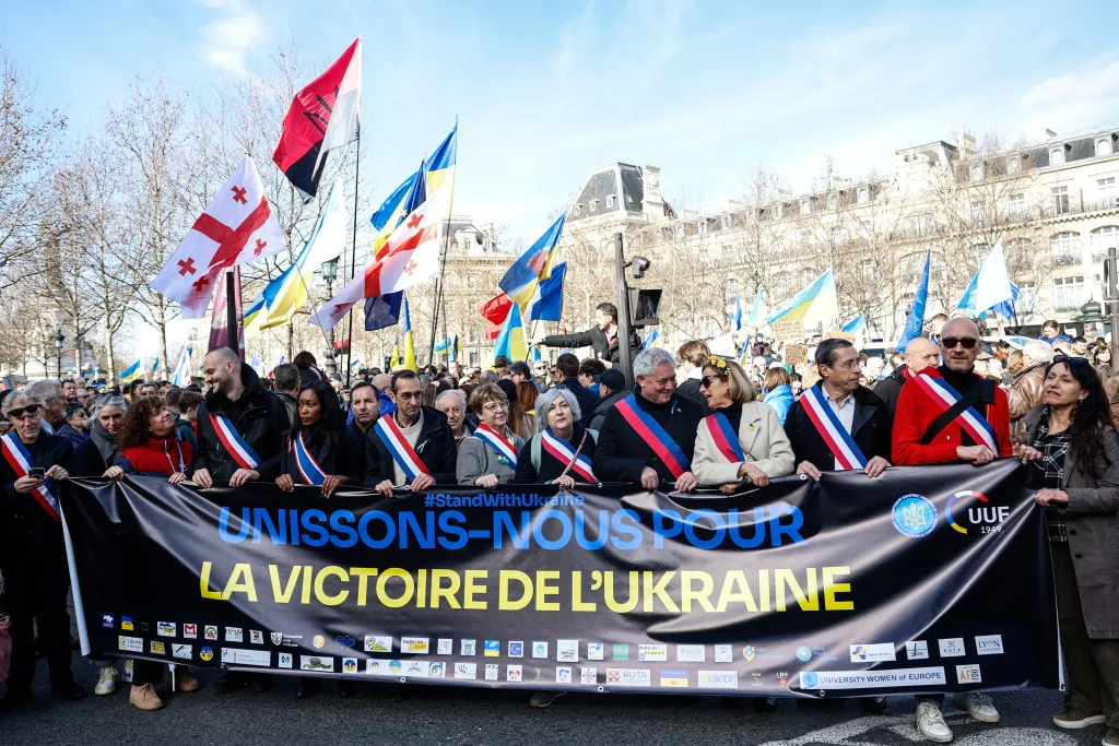 Protest in Paris marking the third anniversary of Russia's full-scale invasion of Ukraine