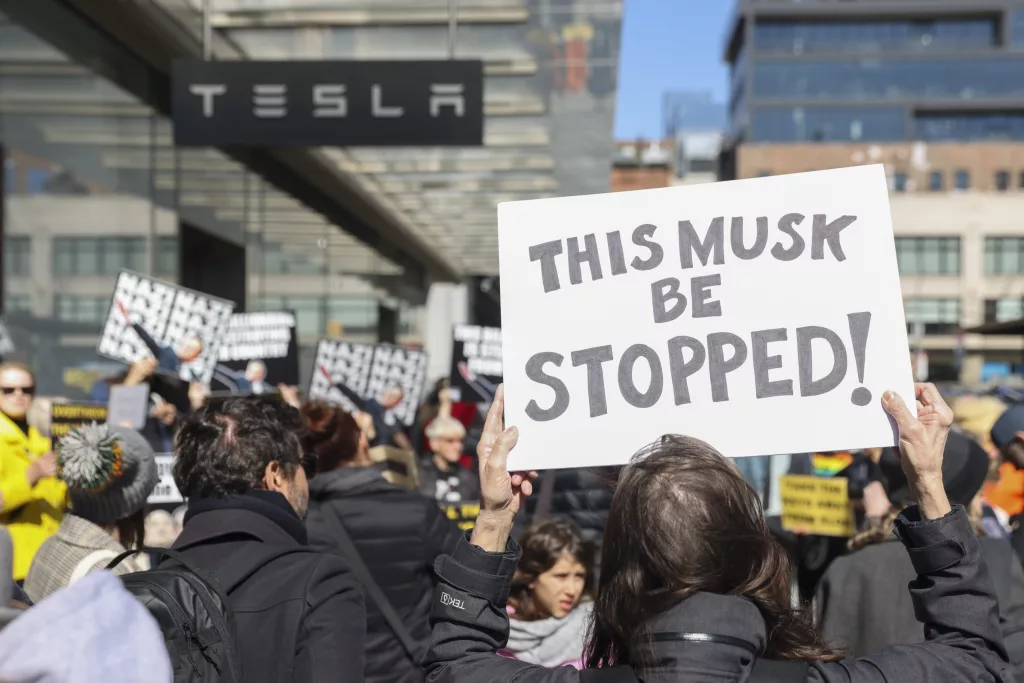 Protest in New York against Elon Musk's involvement in government affairs