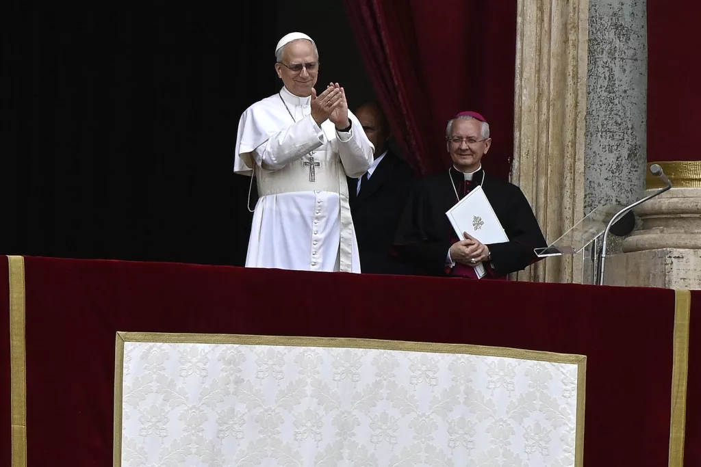 Pope Leo XIV leads Regina Caeli prayer from the Central Loggia of St. Peter's Basilica
