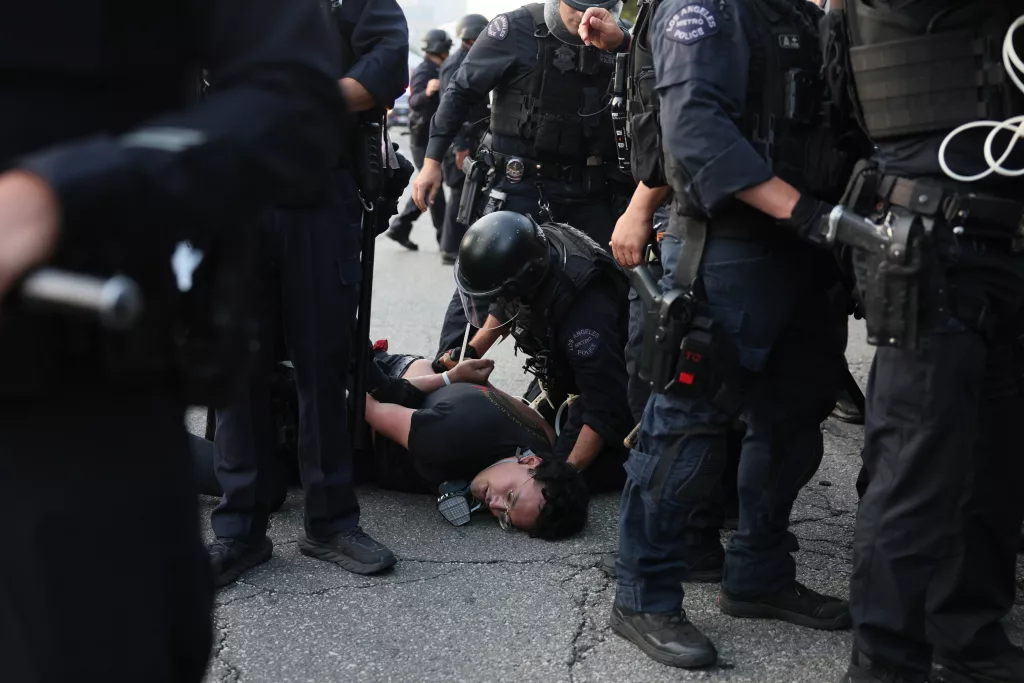 California National Guard stationed outside federal building in Los Angeles